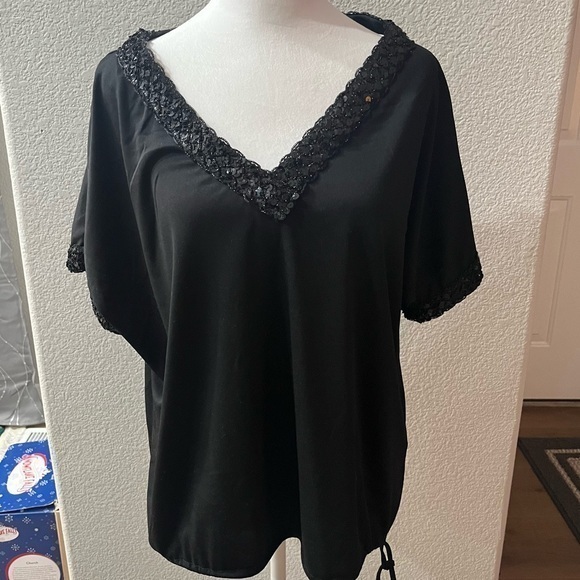 Teddi of California Vintage Black V Neck Sequins Top‎ Blouse SZ 42 Disco 60/70’s - Picture 1 of 9